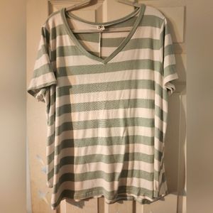 Sew In Love 3x plus size sage green and white striped v-neck shirt